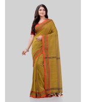 DESH BIDESH Women`s Traditional Bengali Tant Handloom Cotton Saree Royel Loveria Design With Blouse Piece (Olive)